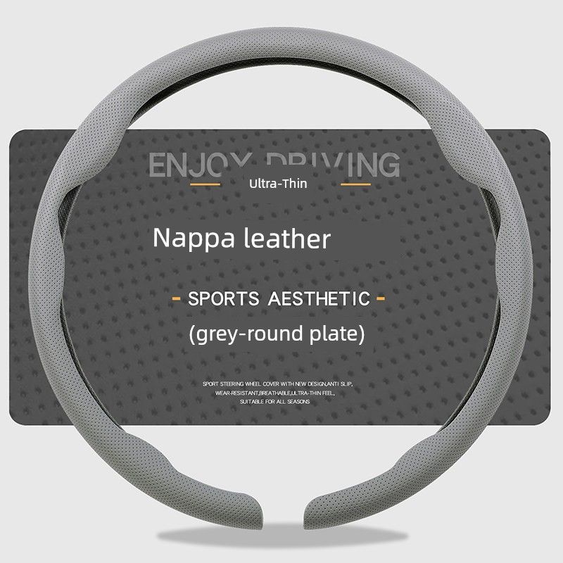 Car Steering Wheel Cover, Ultra-Thin, Breathable, Non-Slip, Sweat-Absorbent, New Style, Unisex, Suede Nappa Leather Handle Cover for Summer