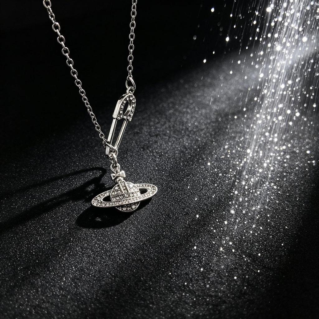 Collier avec broche Saturne pour femme, pendentif élégant, chaîne de pull polyvalente, accessoire quotidien, accessoire de personnalité japonais et coréen
