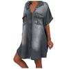 Women's Casual Shirt Dress Long Sleeve Loose Fit Single Breasted Patch Pocket Straight Cut Collared Shirt Dress