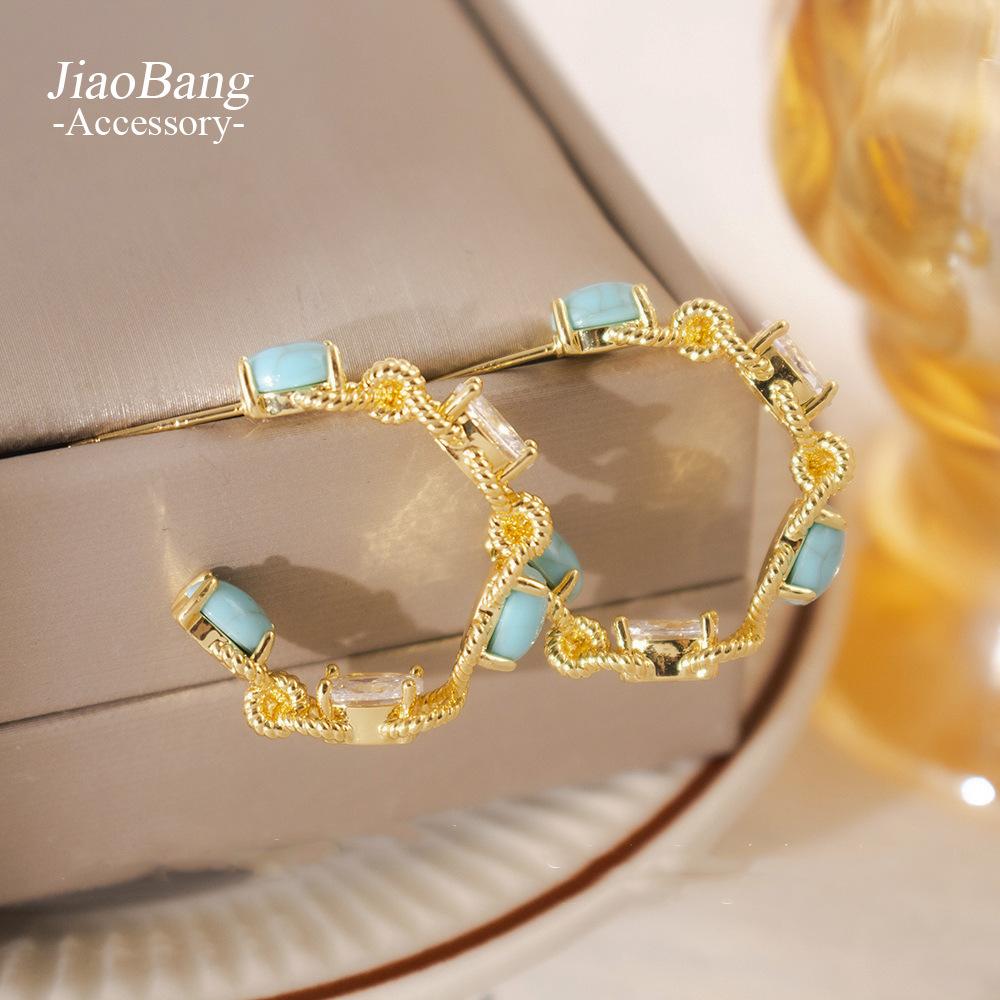 Exquisite Turquoise C-shaped Stud Earrings, Simple and Versatile, Unique Design Earrings, Light Luxury and High-end Earrings for Women