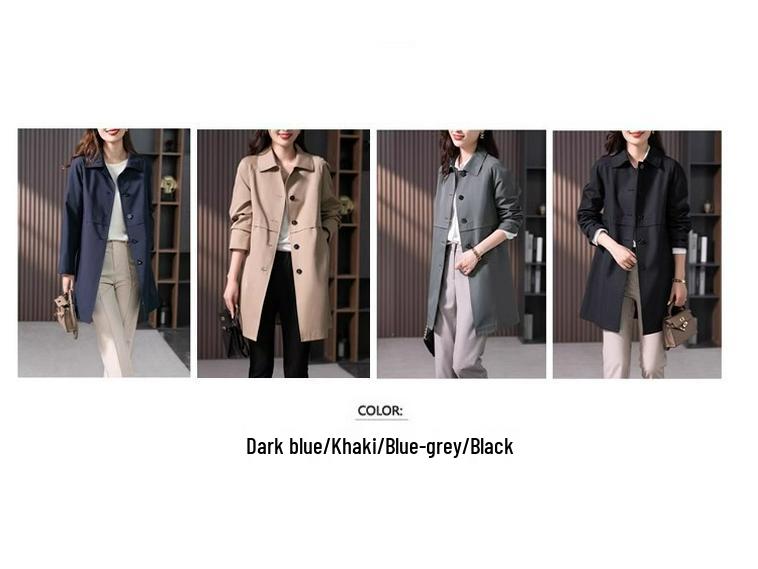 Women's British Style Mid-Length Trench Coat - 2025 Korean Edition for Spring & Autumn, High-End Straight-Cut Design