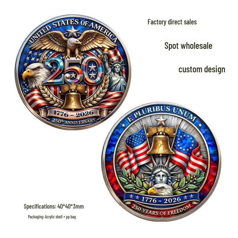 US 250th Anniversary Liberty & Eagle Commemorative Coin Medal 40x40x3mm серебряный