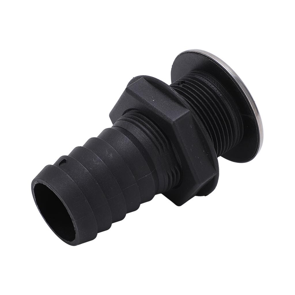 1 1 2in Through Hull Drain Straight Black with Stainless Steel Cover Flapper for Boats Yachts Ships