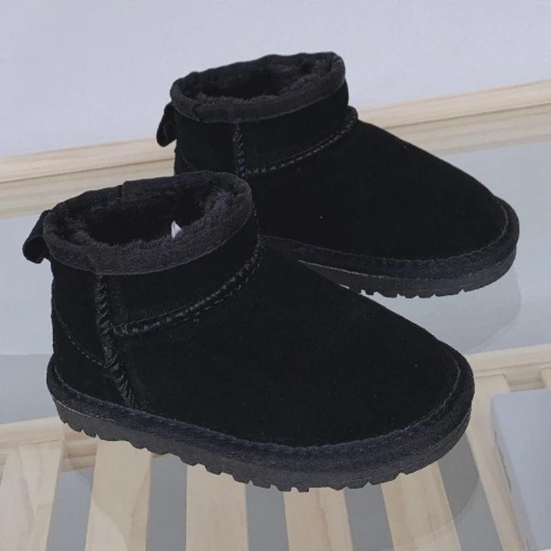 Winter Children Snow Boots 2027 New Design Baby Cow Suede Upper Warm Shoes With Thick Plush Boys Girls Toddler High-top Fur Boot