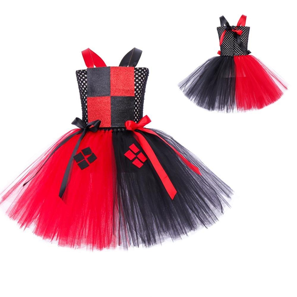 

Kids Harley Quinn Cosplay Dress Mesh Tutu Skirt Halloween Party Costume Outfit S/90
