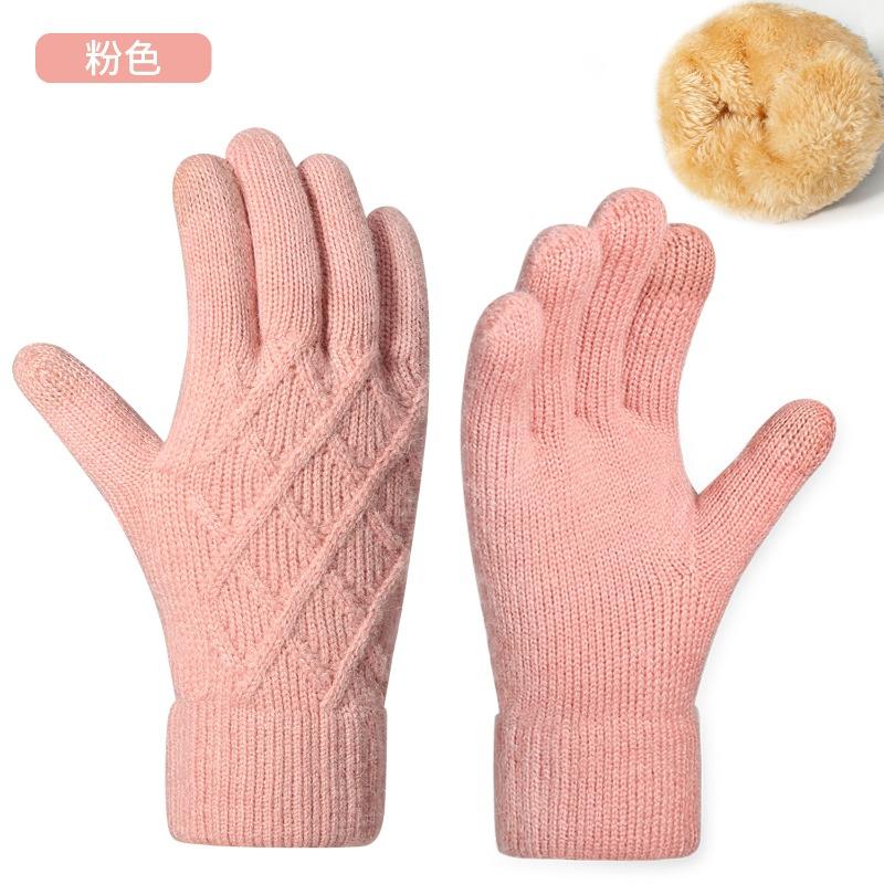 Women's Autumn and Winter Knitted Gloves Double-layer Velvet Thickened Thermal Gloves Simple Jacquard Touch Screen Gloves