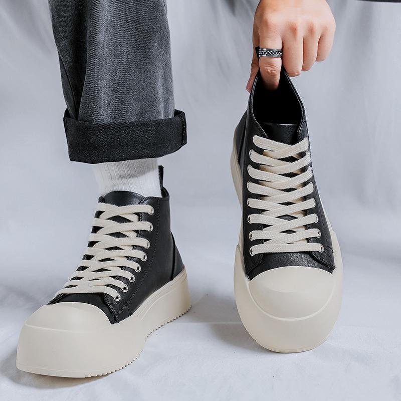 Fashion Black Men's Board Shoes Fashionable Minimalist Trend Style Outdoor Leisure Party Daily Office Youth Quality Thick Soled Shoes