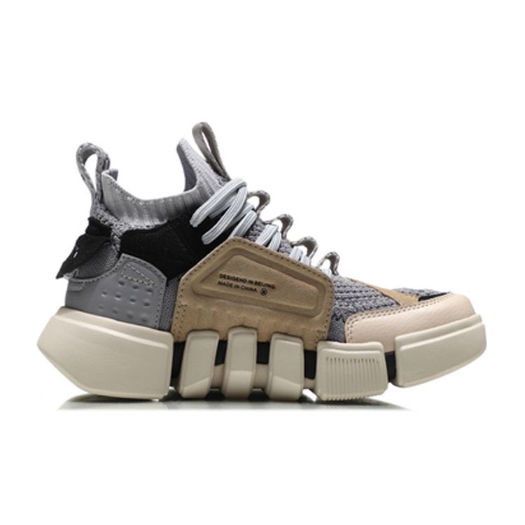 Li Ning Childrens Paris Fashion Week Wudao 2 Ace Retro Mid-Top Basketball Shoes Kids Basketball Shoes Gray YKBN048-3