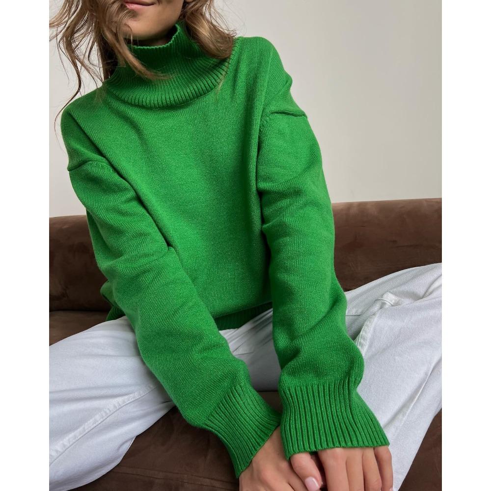 **Women's Thickened Knit Top Autumn Winter Loose Turtleneck Sweater Oversized High Neck Jumper**