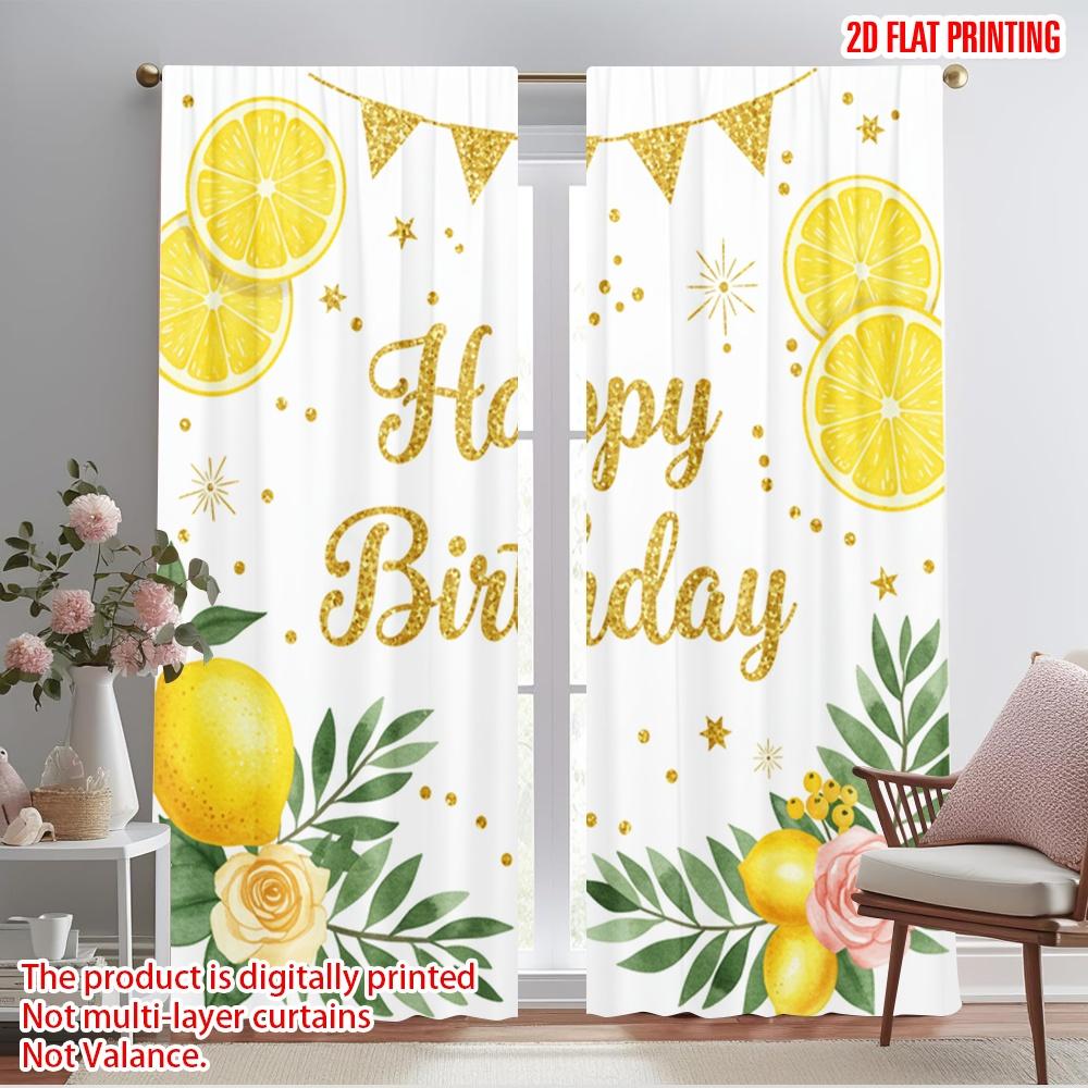 

2pcs 2D flat printing Curtains Happy Birthday Lemon Party Fabric Without Electricity Festive Holiday for All Season celebrations 52.50×116.00 CM 2pcs