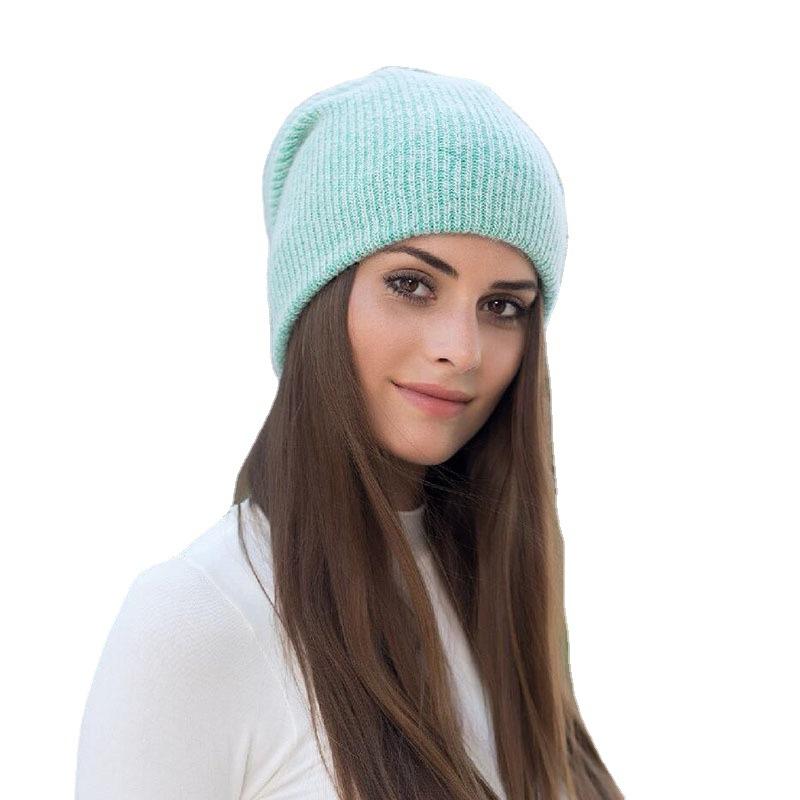 Autumn and winter new angora rabbit fur knitted hat crimped wool hat women's thickened pullover warm hat