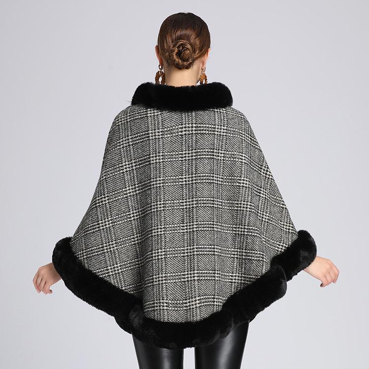Autumn and Winter Hair Collar Shawl Cape Loose Pullover Sweater Tweed Jacket