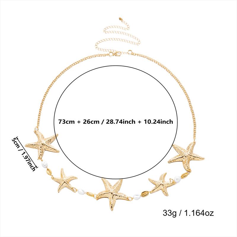 Metallic Summer Beach Starfish Faux Pearl Waist Chain Women Sexy Bikini Belly Body Chain Vacation Jewelry