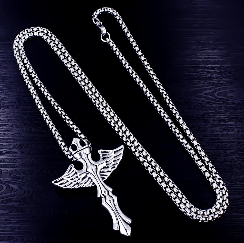 European and American Jewelry Titanium Steel Angel Sword Pendant Punk Retro Trendy Men's Necklace