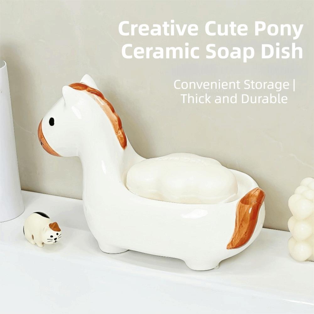 Cute Horse Soap Dish Soap Box Drainable Self Draining Soap Holder Ceramic Soap Container Bathroom Decor Organizer for Sink