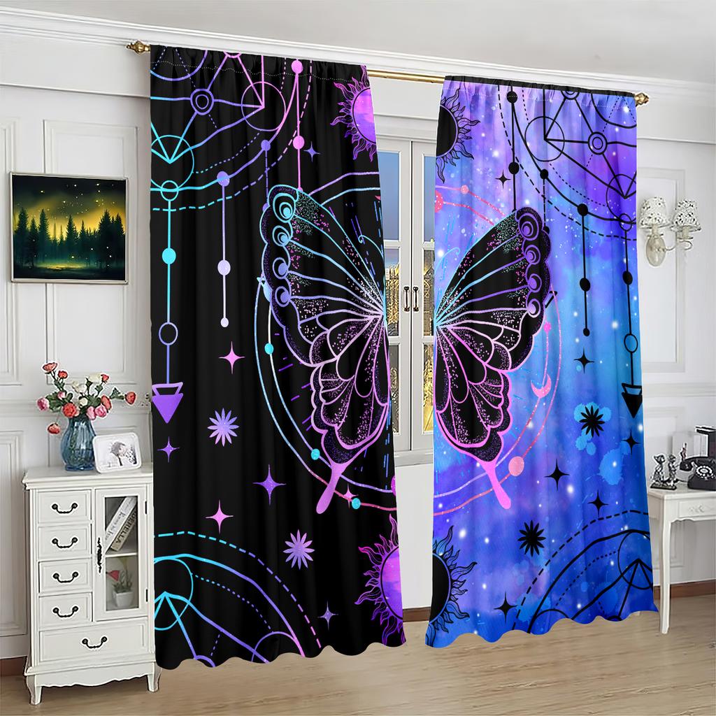 2 Pieces - Custom - Printed Curtain - Polyester Material - for Bedroom Living Room Study Anti-privacy Curtain
