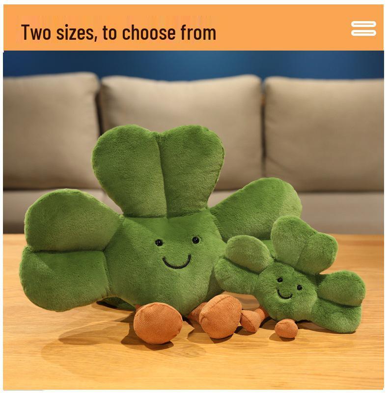 Three-Leaf Clover Plush Doll - Cute Green Cartoon Luck Blessing Desk Companion