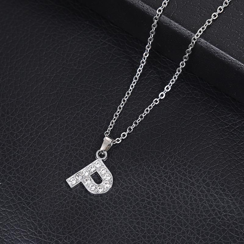 European & American Inlaid Rhinestone English Letter Choker Necklace for Women - Stainless Steel Pendant Jewelry Accessory