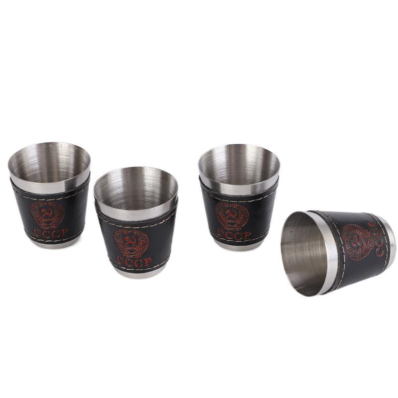 Vodka Cup 304 Pu Holster Russia Stainless Steel Mini Wine Tumbler Portable Personalized 4pcs 30ml S Glass Set Outdoor Product