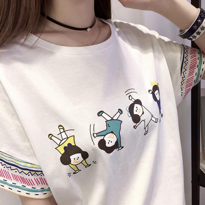 Letnia damska koszulka z zabawnym kreskówkowym nadrukiem dla młodej dziewczyny harajuku z okrągłym dekoltem luźna casualowa Y2K Harajuku top graficzne koszulki graficzne koszulki