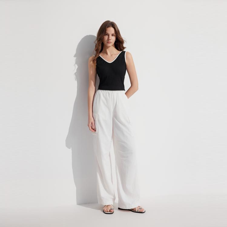 ELLE French Black And White Color Block V-Neck Sleeveless Top Summer Slim Fit Camisole Women tops EE48388