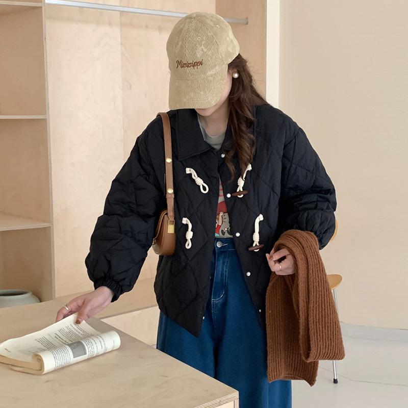 Corner buckle short down jacket women's 2024 winter Korean sweet lapel small white duck down thin coat tide