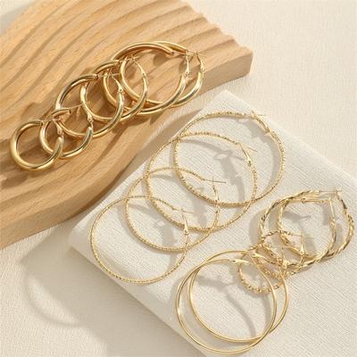 8 Set Exaggerate Gold Color Round Hoops Earrings Sets For Women Luxury Vintage Circle Geometric Twist Girls Trendy Jewelry Gifts