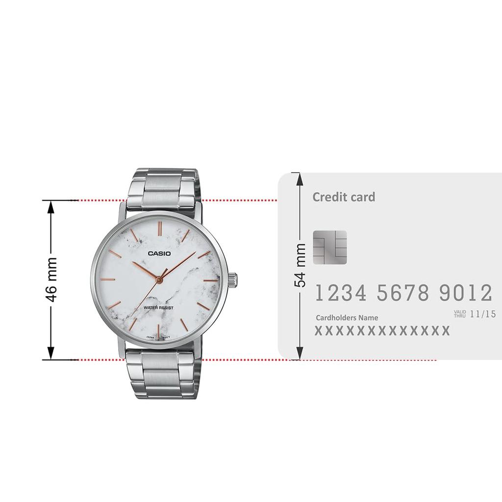 Casio Men's Analog Minimalistic White Marble Dial MTP-VT01DM-7AUDF, White, Modern