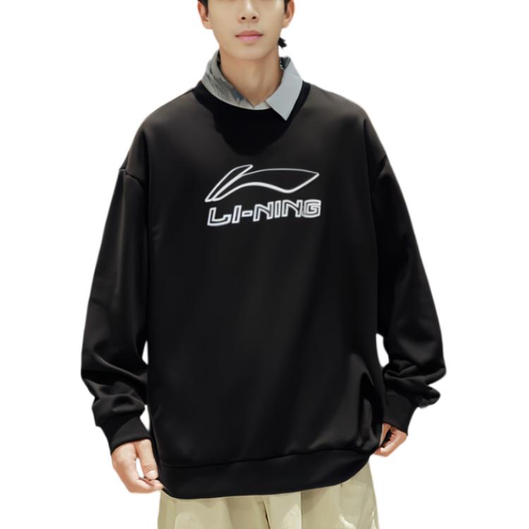 Li Ning Sweatshirts Men's Black Crew Neck Moderate Regular AWDUH43-1