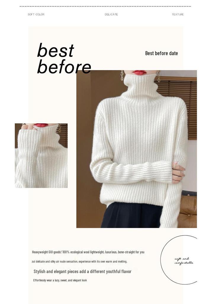 Women's Cashmere Loose High Neck Sweater - Pure Wool Base Layer Pullover for Autumn/Winter