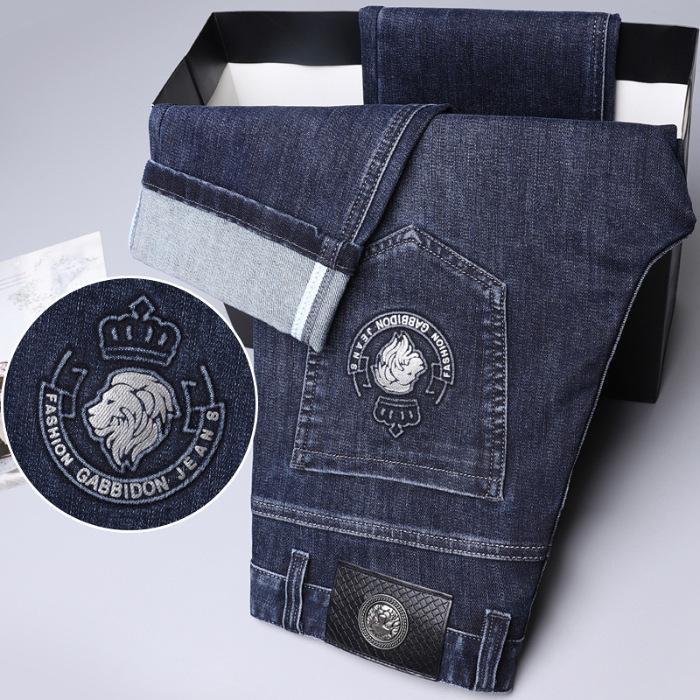 

Модные джинсы для деловых мужчин, эластичные прямые вышитые брюки из плотного денима Slim Fit для мужчин 29