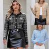 Women's Plaid Knitted Cardigan Women's Small Fragrant Style Jacket Bright Brick Bow Pearl Button Fashion Sweater