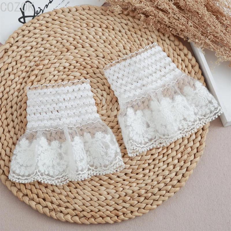 1 pár Odnímatelné hřejivé návleky na zápěstí halenky Gázové Elastické Univerzální Manžety rukávů Falešné manžety Dámské Krajkové manžety Rukávy Manžety svetru