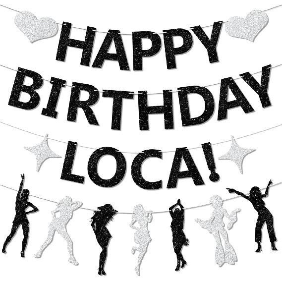 Happy Birthday Loca Banner Garland Vampire Birthday Decorations Funny Birthday Banner for Her Vampire Party Supplies Black Glitter