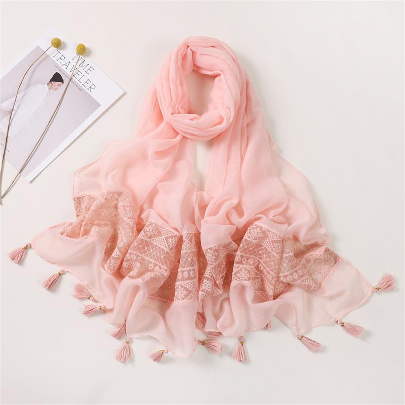 Fashion Autumn Cotton Viscose Scarf Lace Floral Patchwork Shawls Wrap Neck Hair Tie Band Beach Hijab Head Female Foulards Snood