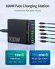 100W 6-Port GaN Quick Charge Hub - PD 3.0 Type C and USB A Charging Case - for Cell Phone Tablet Laptop