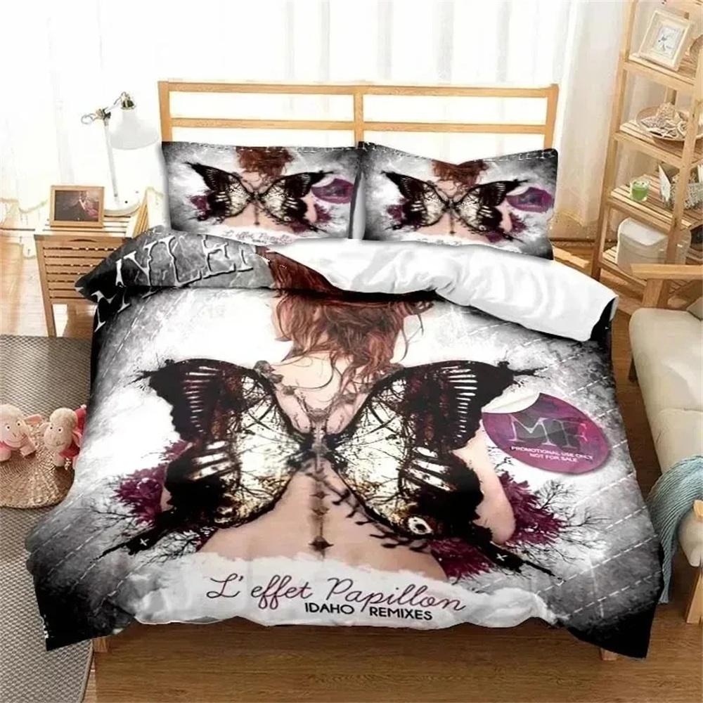 Set Biancheria da Letto Mylene Farmer Copripiumino Set Letto Coperta Copripiumino Federa Piumone King Queen Size per Ragazzi Adulti