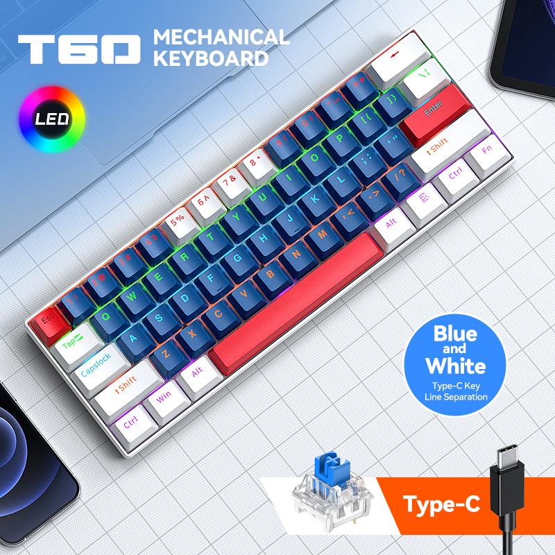 T60 Mechanical 61keys Gaming Wired Keyboard Customized Hot-Swap RGB Backlit Multimedia Function Keys for Laptop/PC
