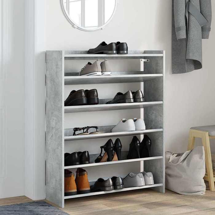 VidaXL Étagère à chaussures gris béton 80x25x100 cm bois d'ingénierie, rangement de chaussures, armoire de rangement de 859899