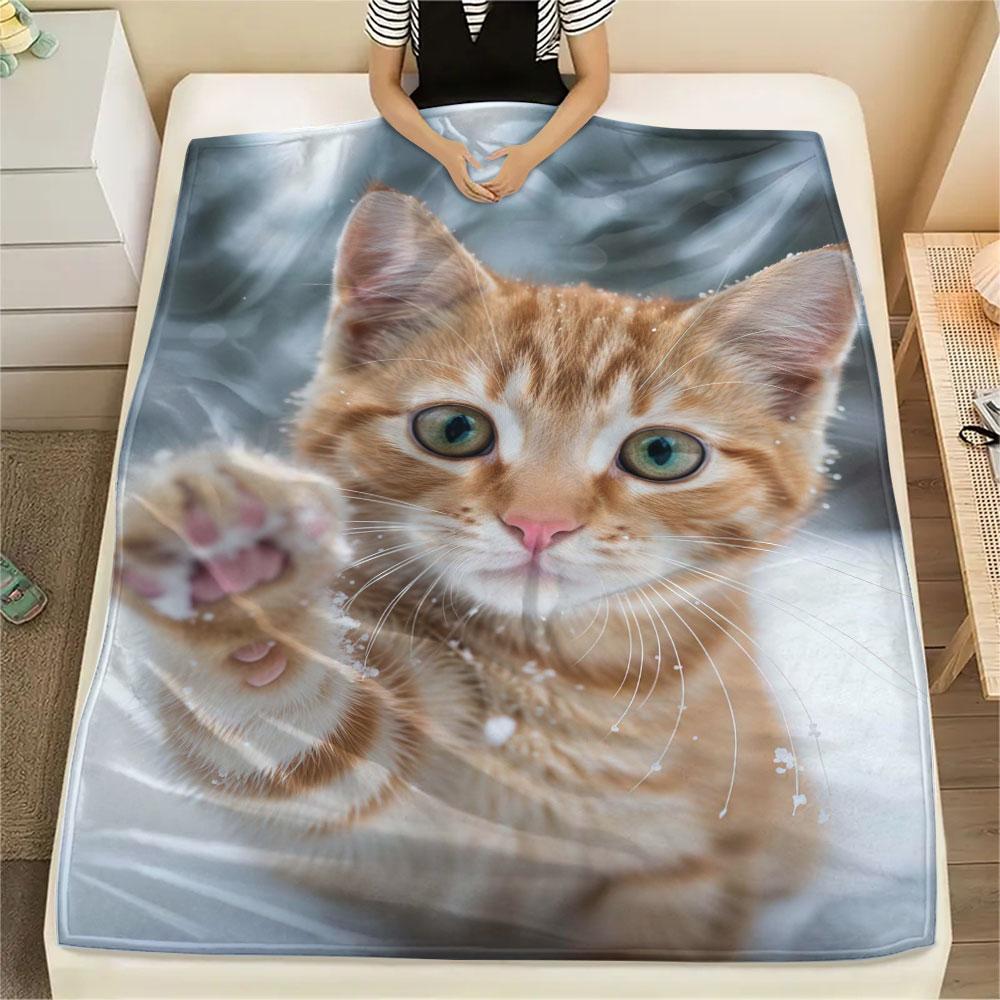 1 Stück Haustierkatzen-Aufdruck Flanelldecke, Hohe Qualität, Bequem für alle Jahreszeiten, Heimdekoration, Wärme und Komfort, Perfekt für Weihnachtsgeschenke