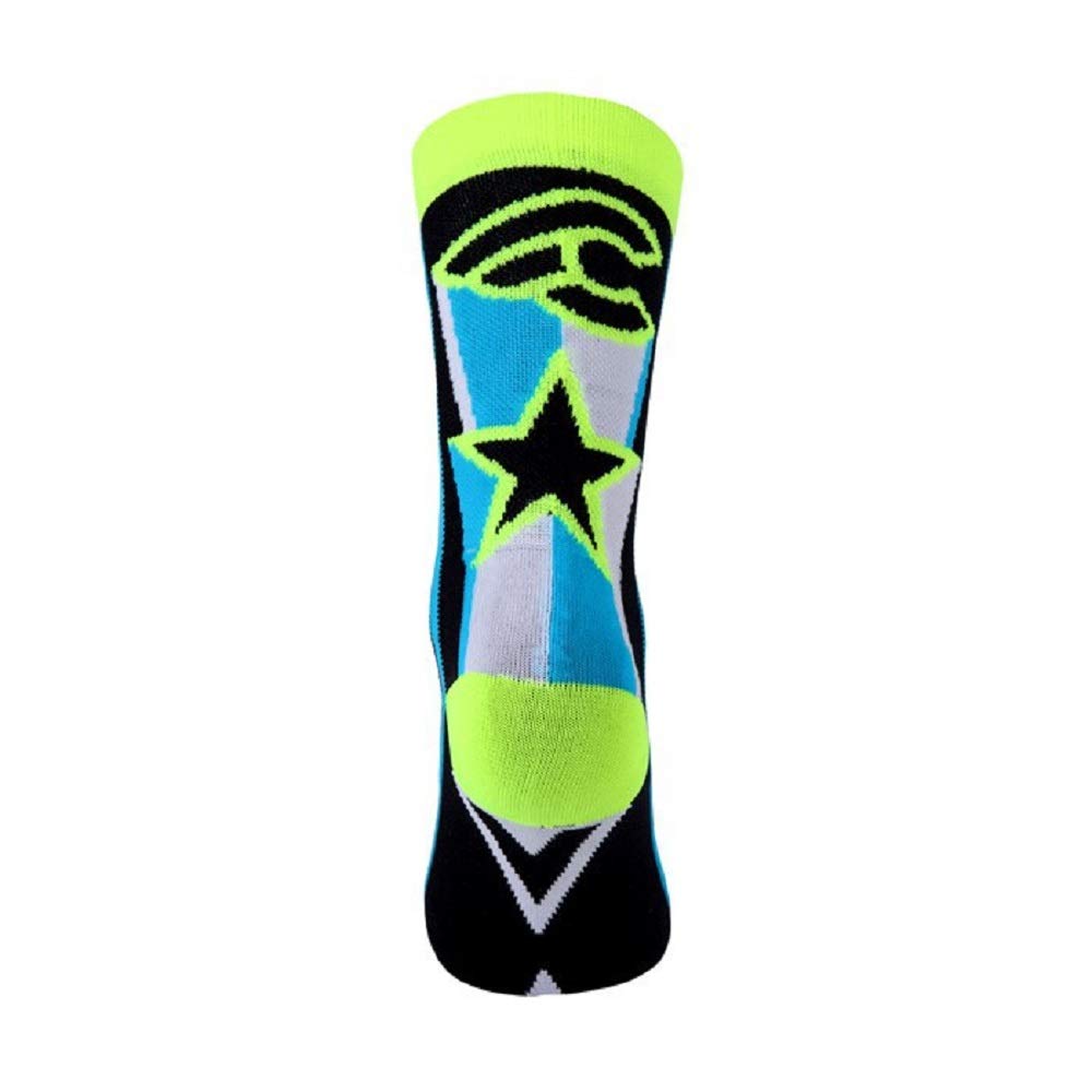 Cinelli STAR Fluorescent Socks, Yellow/Light Blue/Black, M/L