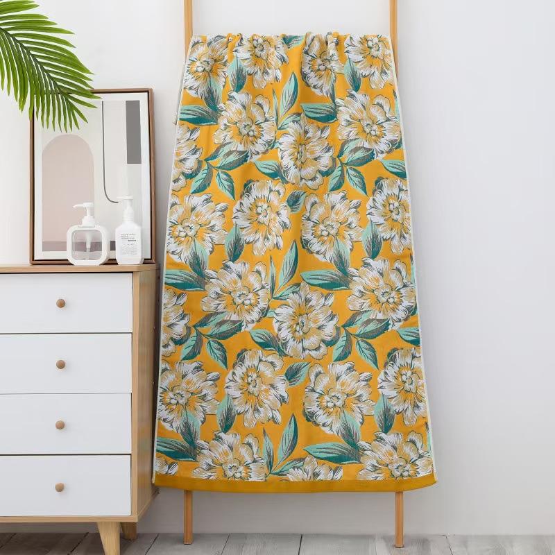 All-Season Gauze Bath Towel Blanket with Floral Pattern - 160x80cm