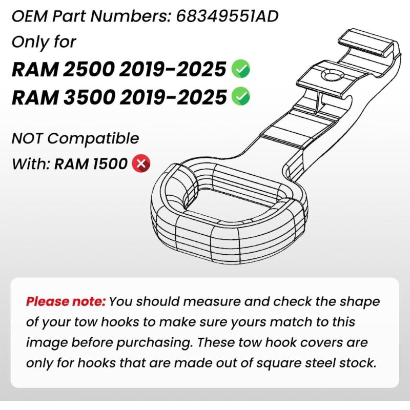 Upgrades Tow Hook Covers Protective Front Hitch Guards Strong Nitrile Front Hitch Protectors Easy to Use for 2500