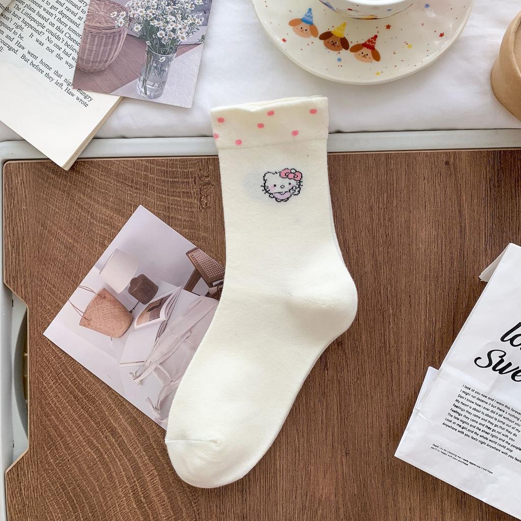 Spring Popular Cute Cartoon Kt Cat Fashion Versatile Age-Reducing Loose Socks Mid-Tube Socks