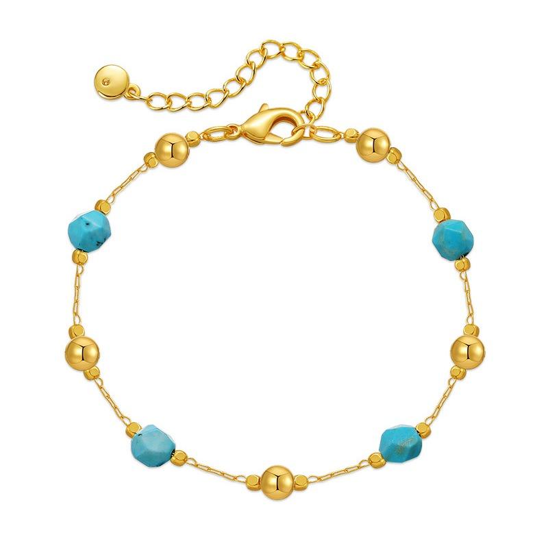 Gold Plated Faceted Turquoise Color Bead & Ball Bracelet With Extension Chain