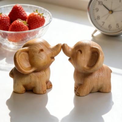 Yousheng Mini Elephant Figurine Cute Wooden Miniature Animal Sculpture Small Collectible Wildlife Statue for Living Room Office Shelf