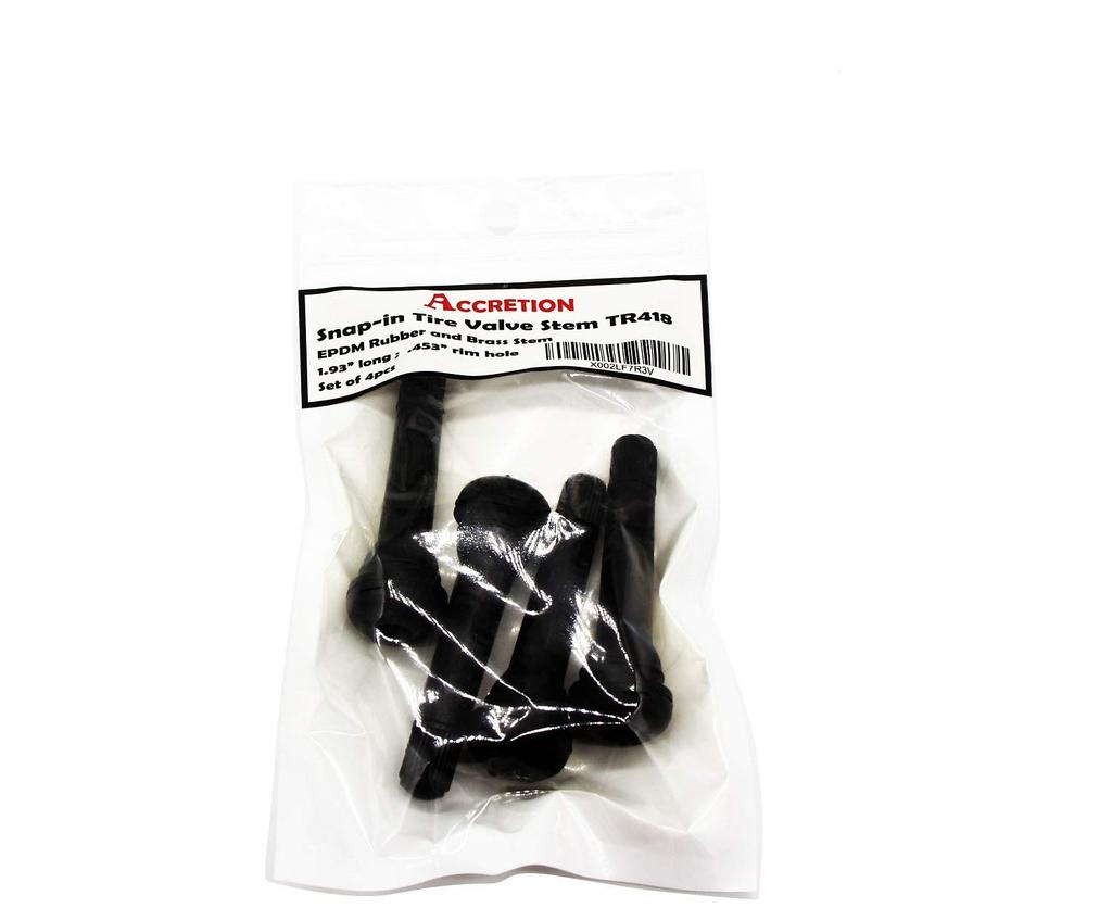 ACCRETION TR418 Black Rubber Snap-in Tire Valve Stem (Set of 4)