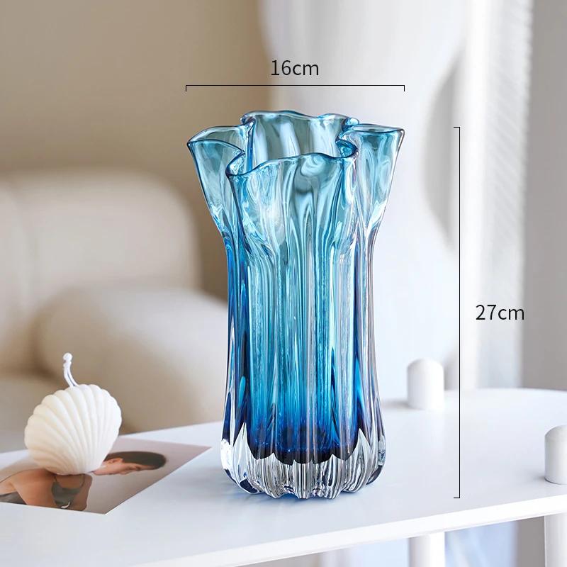 Przezroczysty Niebieski Szklany Wazon Hydroponiczny Doniczki Dekoracja Biurka Aranżacja Kwiatów Nowoczesne Wazony Kwiatowe Estetyczna Dekoracja Pomieszczenia