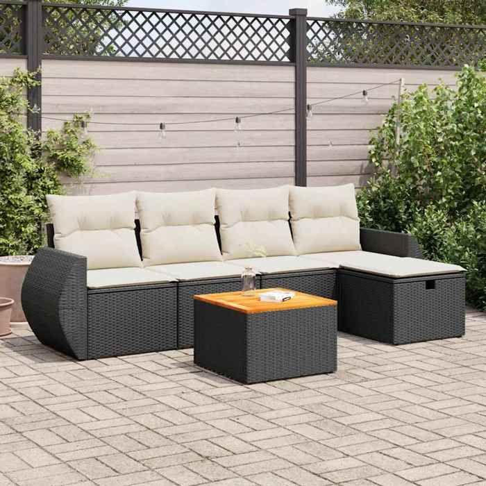VidaXL Salon de jardin 6 pcs avec coussins noir résine tressée, ensemble de canapés d'extérieur, ensemble de canapé d'angle 3325836