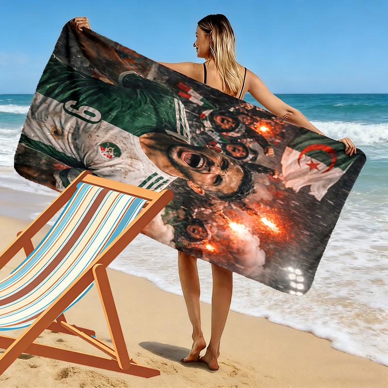 Asciugamano da Spiaggia con Stampa della Nazionale di Calcio dell'Algeria, Asciugamano Grande Morbido ad Asciugatura Rapida per Spiaggia Campeggio Nuoto